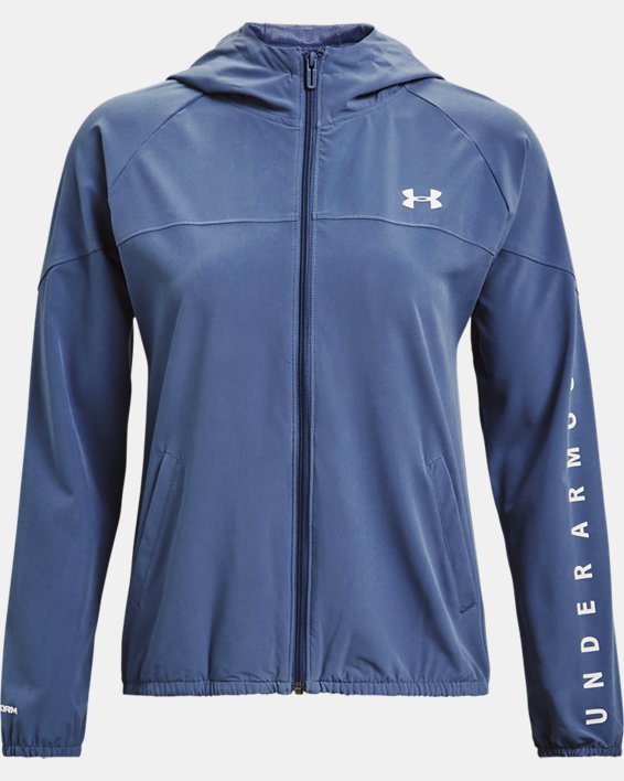 Women's UA Woven Branded Full Zip Hoodie in Blue image number 5